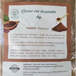 Cacao en polvo crudo orgánico (variedad Nacional)